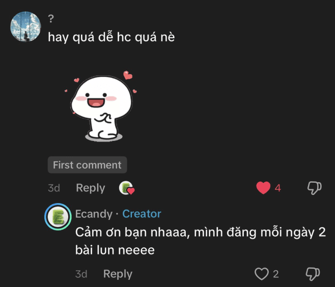 Bình luận của học sinh dùng Ecandy 2