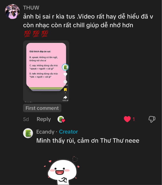 Bình luận của học sinh dùng Ecandy 4